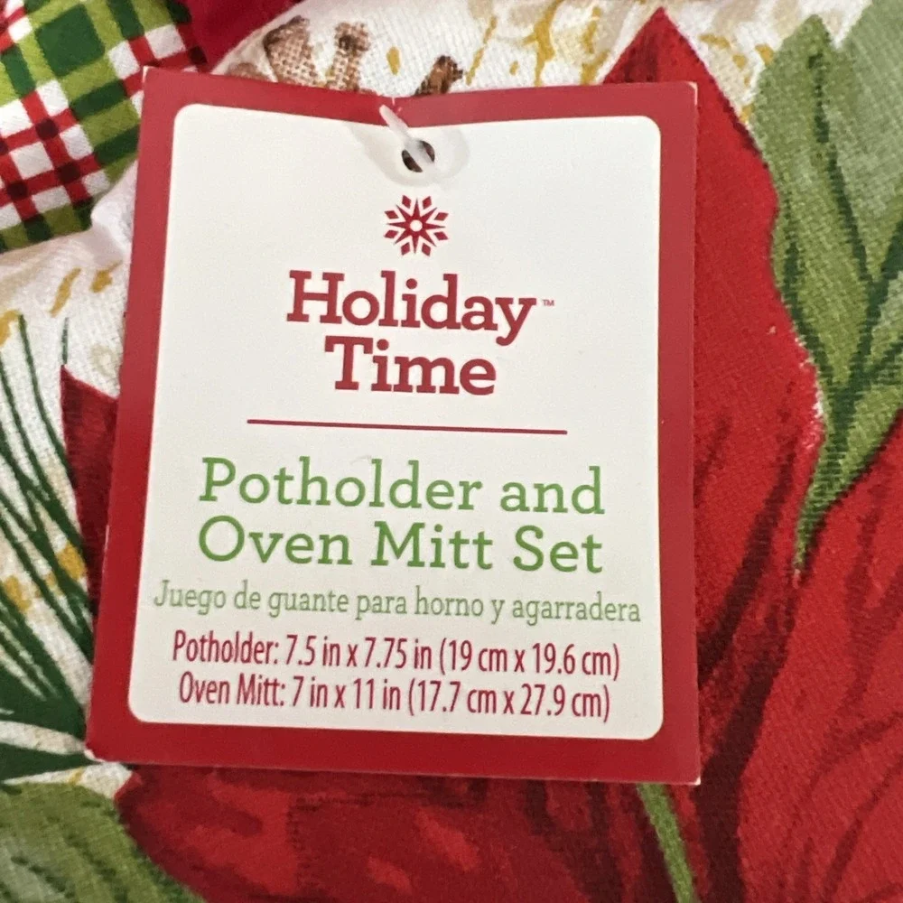 Holiday‎ Time Christmas POINTSETAS Oven Mitt & Hot Pad New